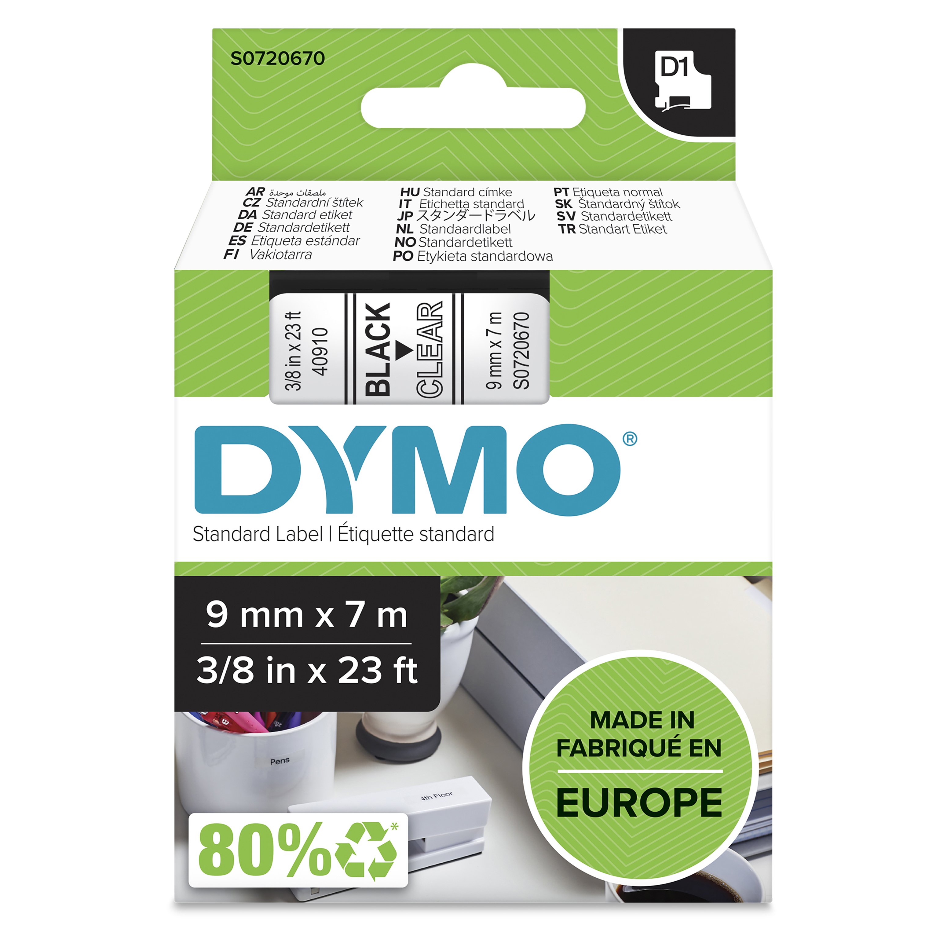 DYMO D1 Schriftband 40910 9mmx7.0m schwarz->transp.