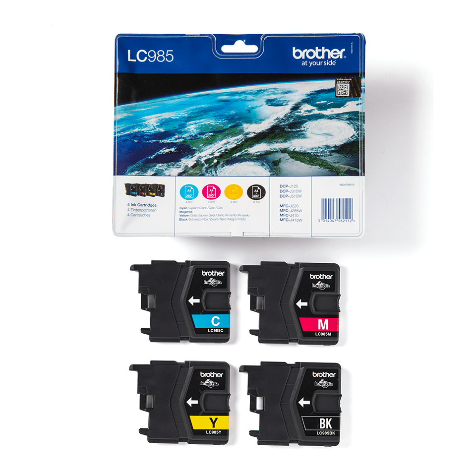 brother LC-985BK/C/M/Y schwarz, cyan, magenta, gelb Druckerpatronen, 4er-Set