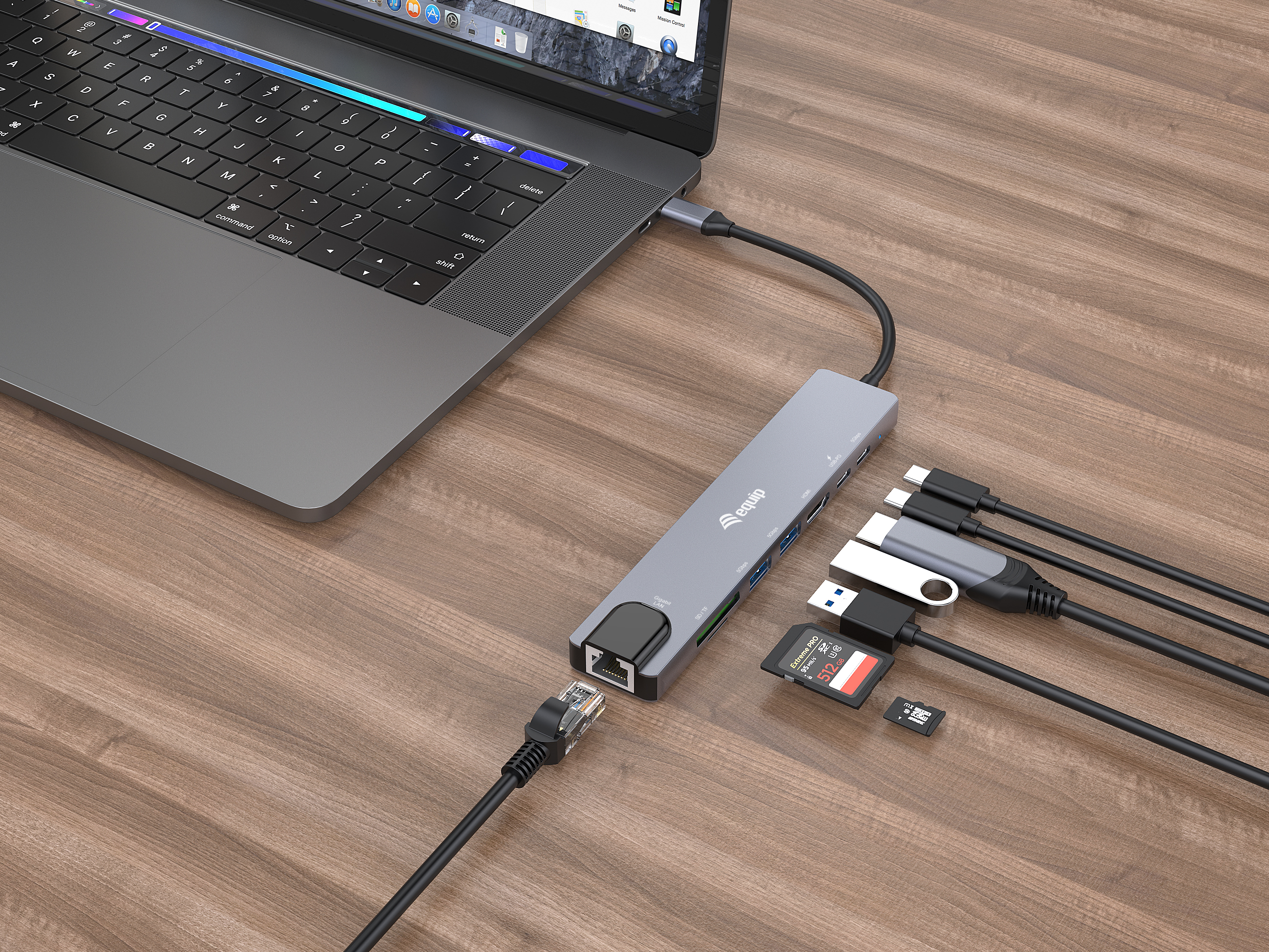 Equip Adapter USB-C->HDMI/GbE/2xUSB-A/+ 4K/ 30Hz 0.25m Alu.