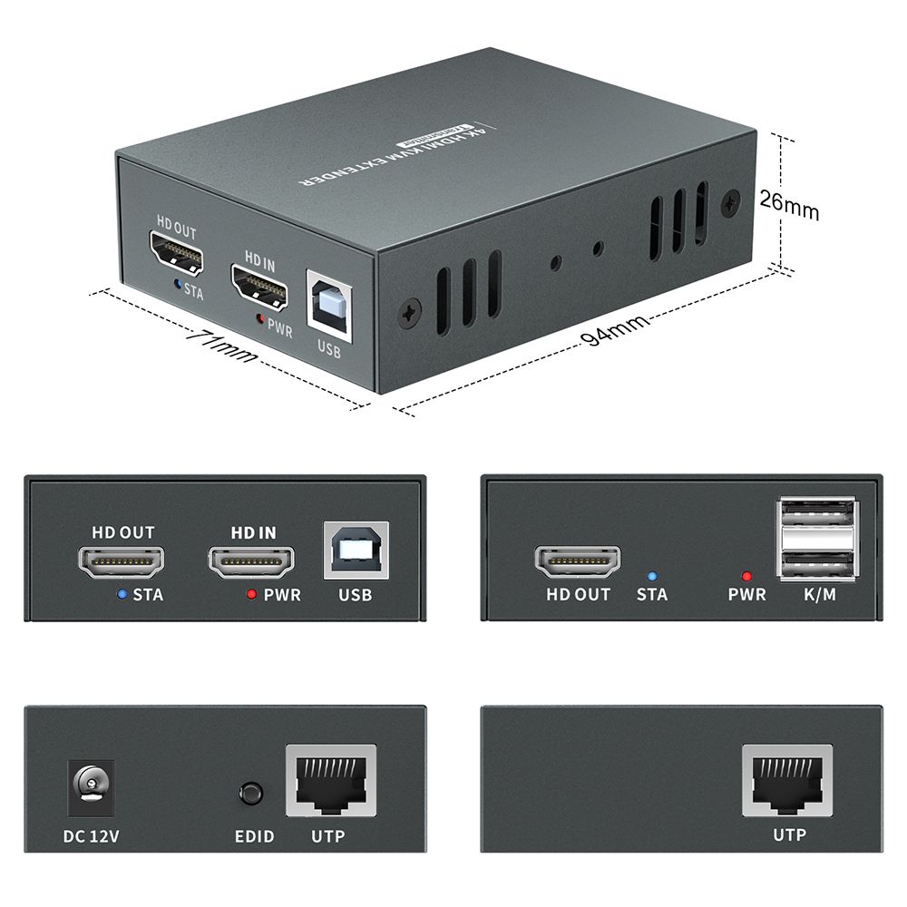 LevelOne HDMI Verlängerungskit Cat5/6 4K/60Hz 100m schwarz