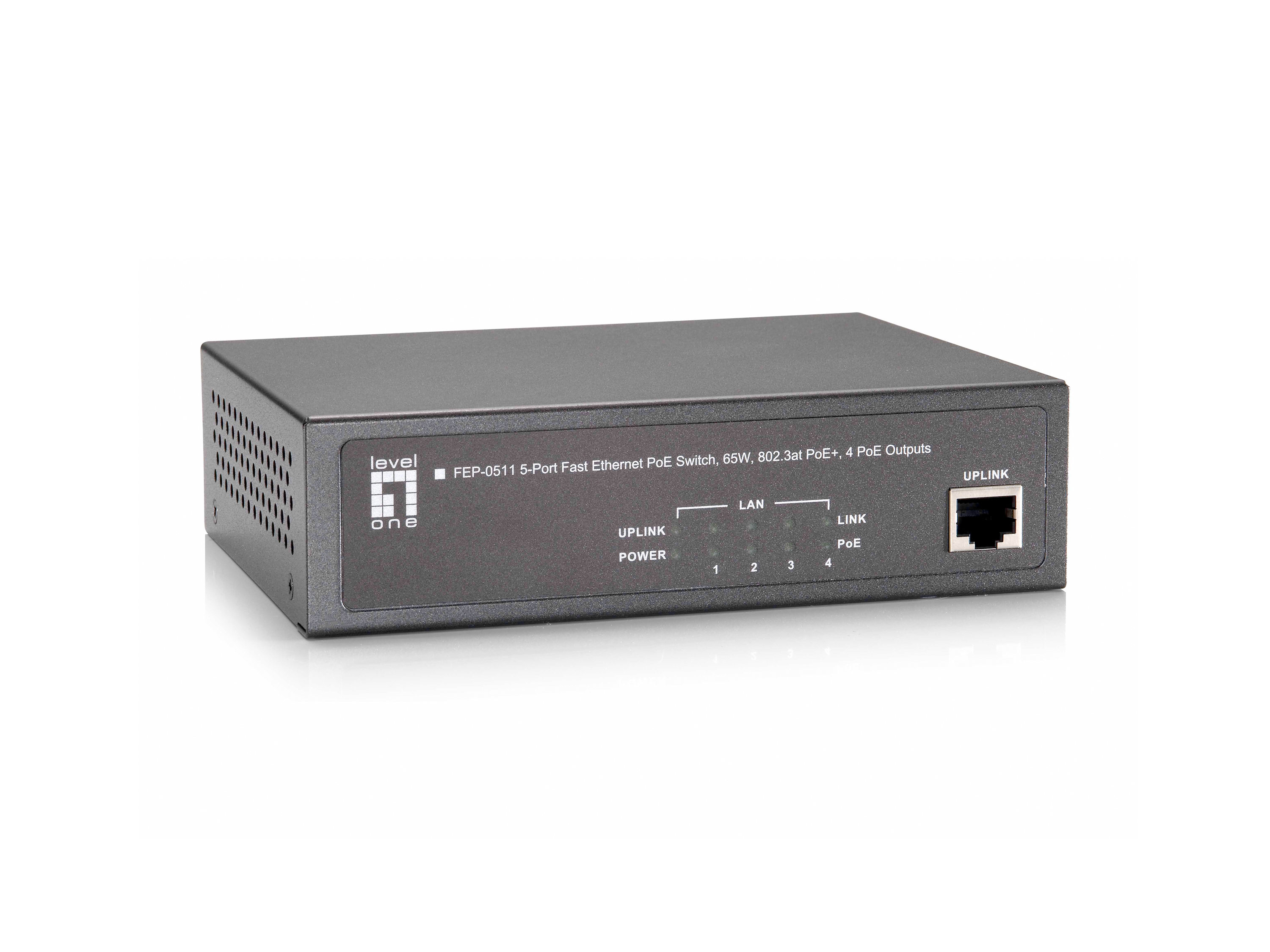 LevelOne PoE+Switch 4xFE PoE/1xFE 65W Metall