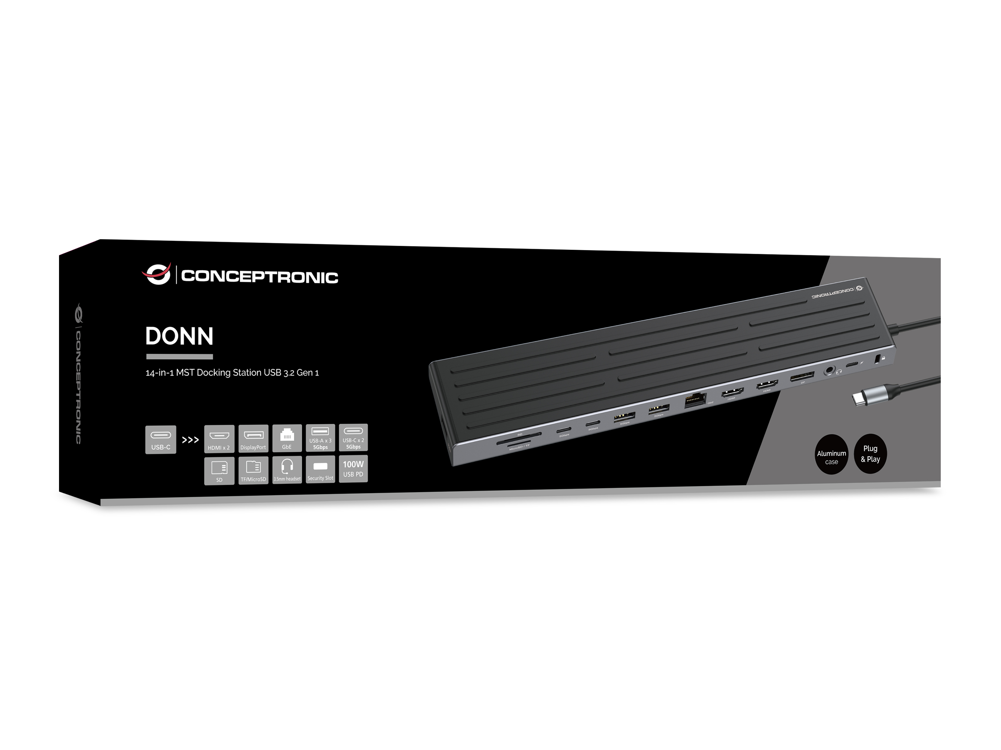 CONCEPTRONIC 14-1 Dock USB-C->2xHDMI/DP/2xUSB-C/+ 18cm sw