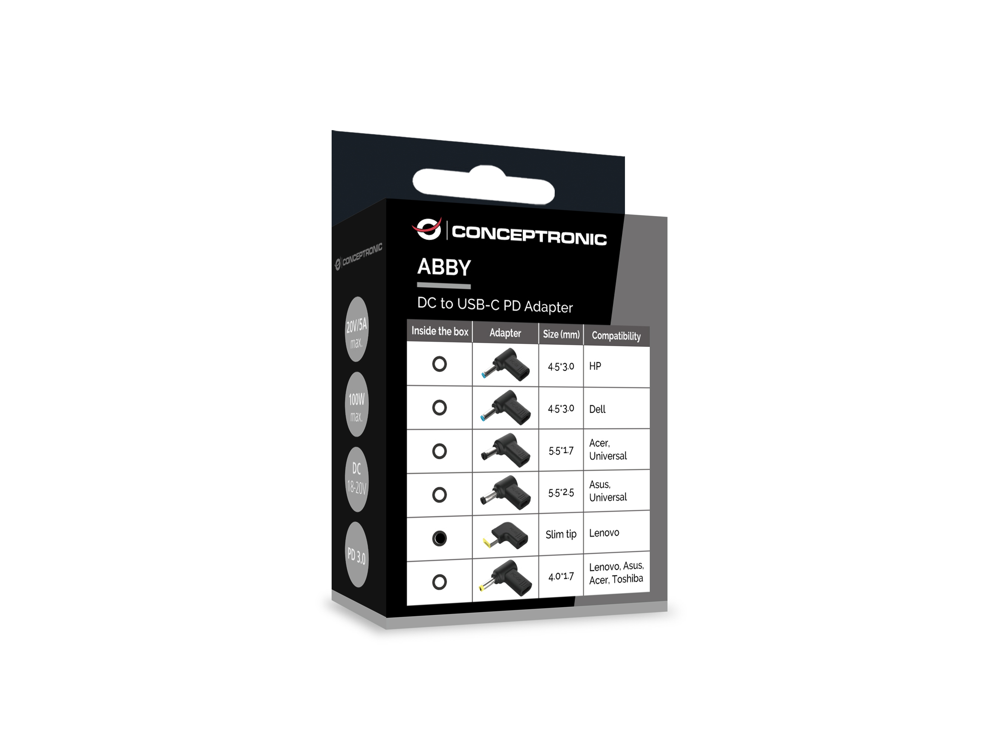 CONCEPTRONIC USB-C PD100W->Len./Uni.5.5x2.5mm Adap.18-20V sw
