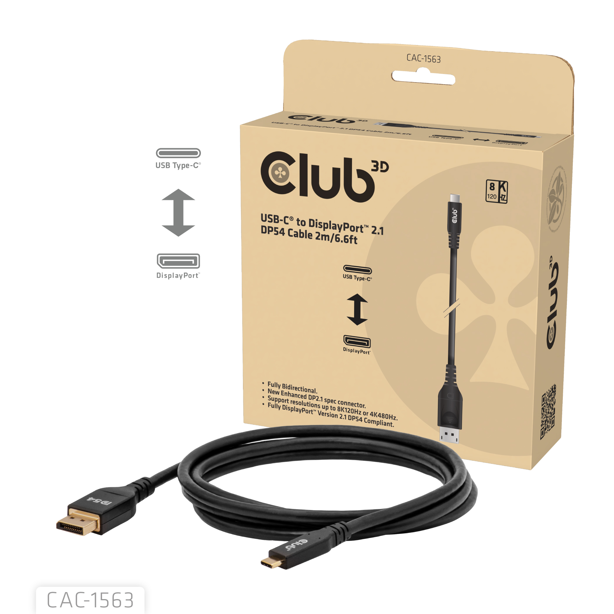 Club3D Kabel USB Typ C  DP 2.1 2m 8K120Hz St/St
