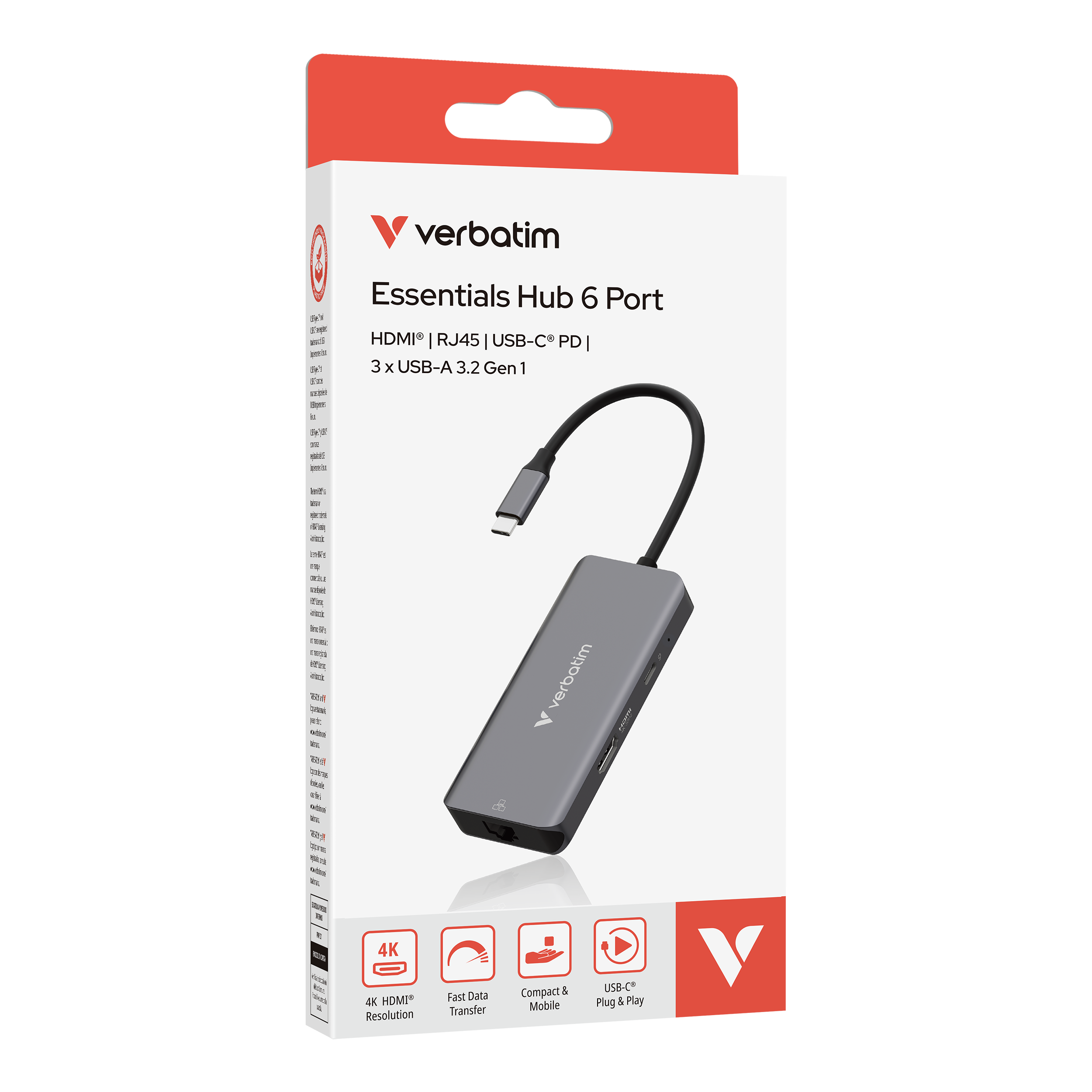 Verbatim Essentials Multiport HUB 32157 6-Port USB-C HDMI RJ45 Grau