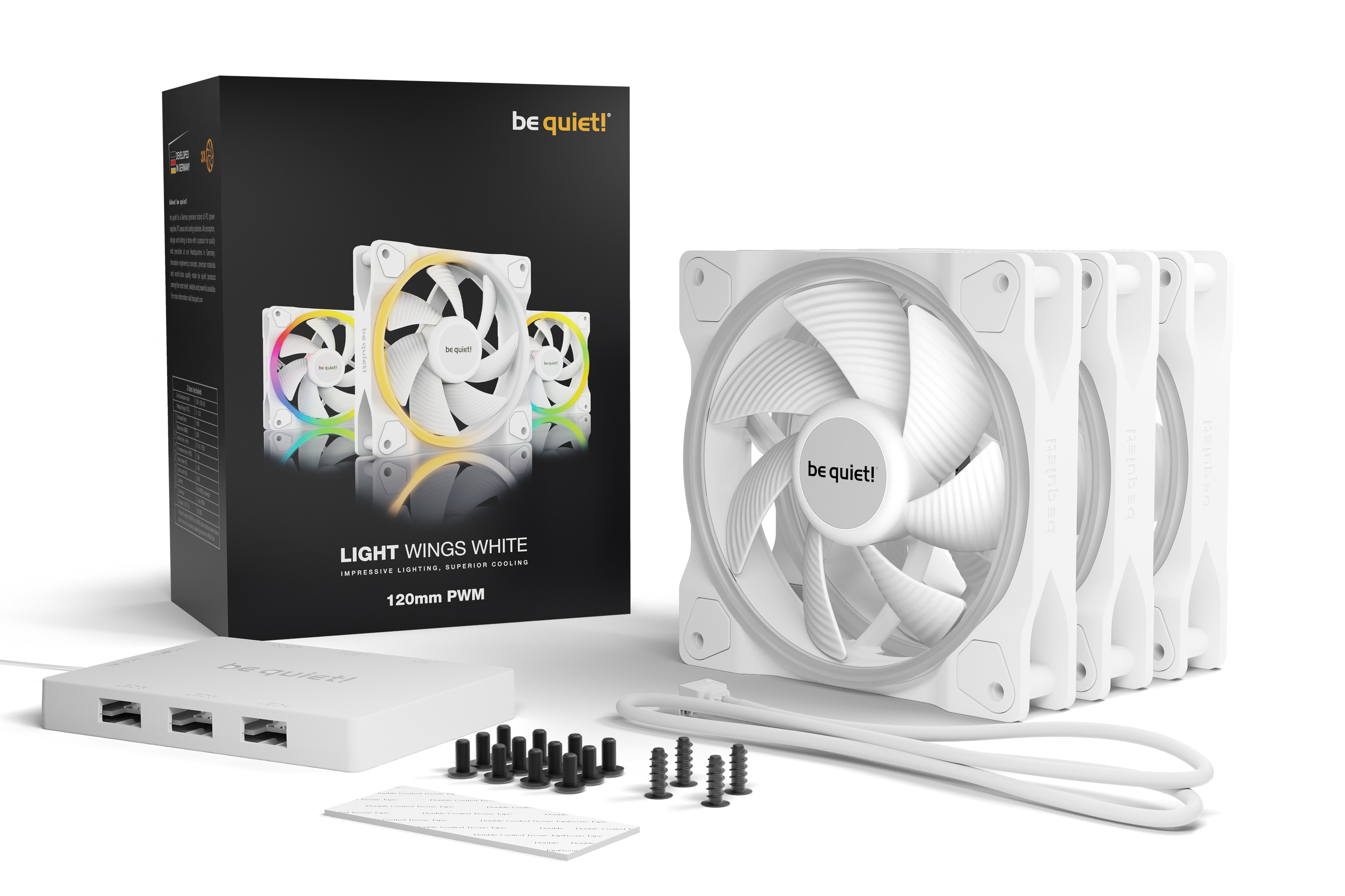 Light Wings White 120mm PWM Triple Pack, Gehäuselüfter