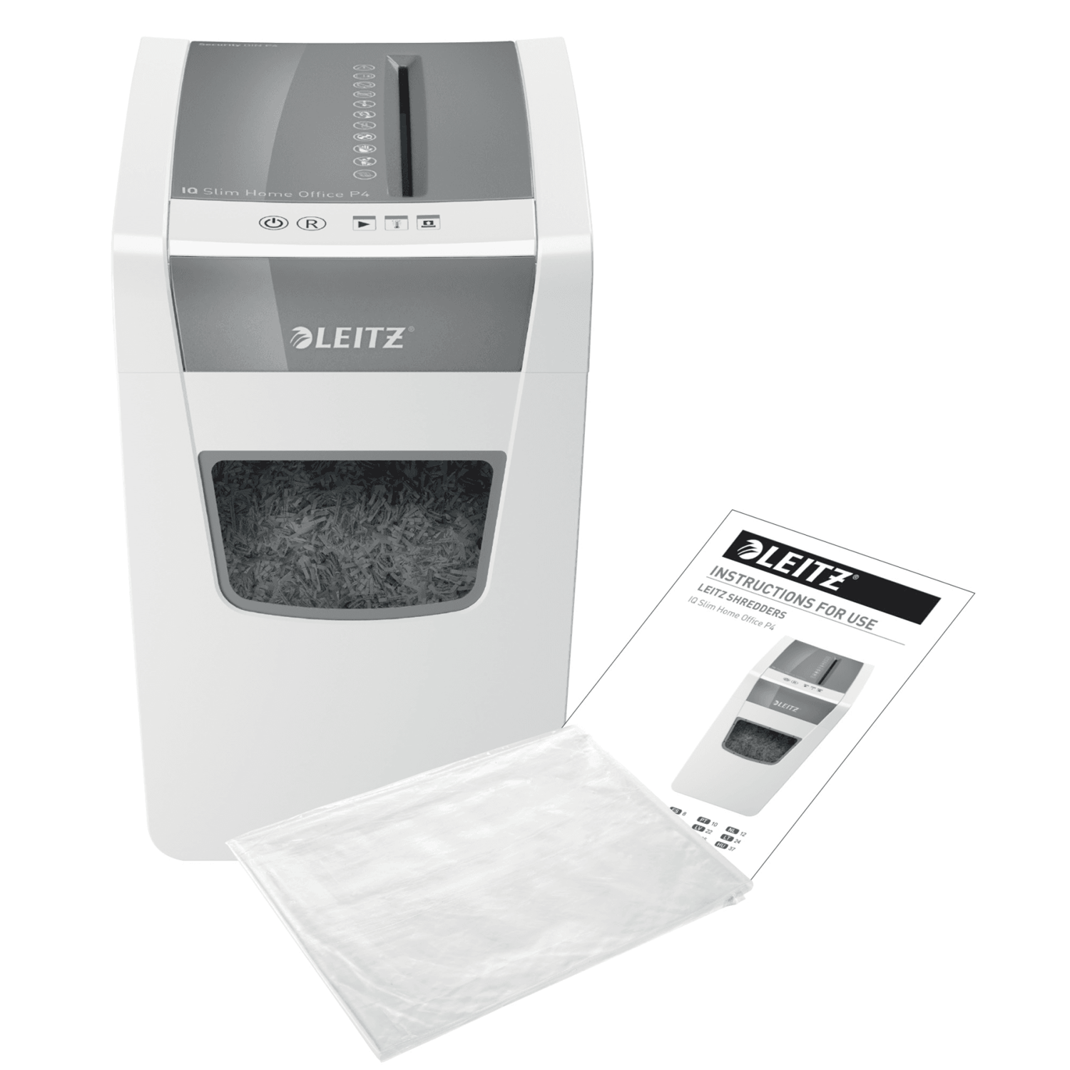 LEITZ IQ Home Office Slim Aktenvernichter mit Partikelschnitt P-4, 4 x 28 mm, bis 10 Blatt, weiß