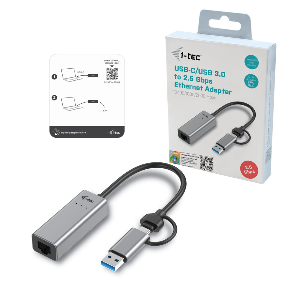 I-TEC USB-C Metal 2.5Gbps Ethernet Adapter 1x USB-C auf RJ-45 LED-Anzeige kompatible mit Thunderbolt 3