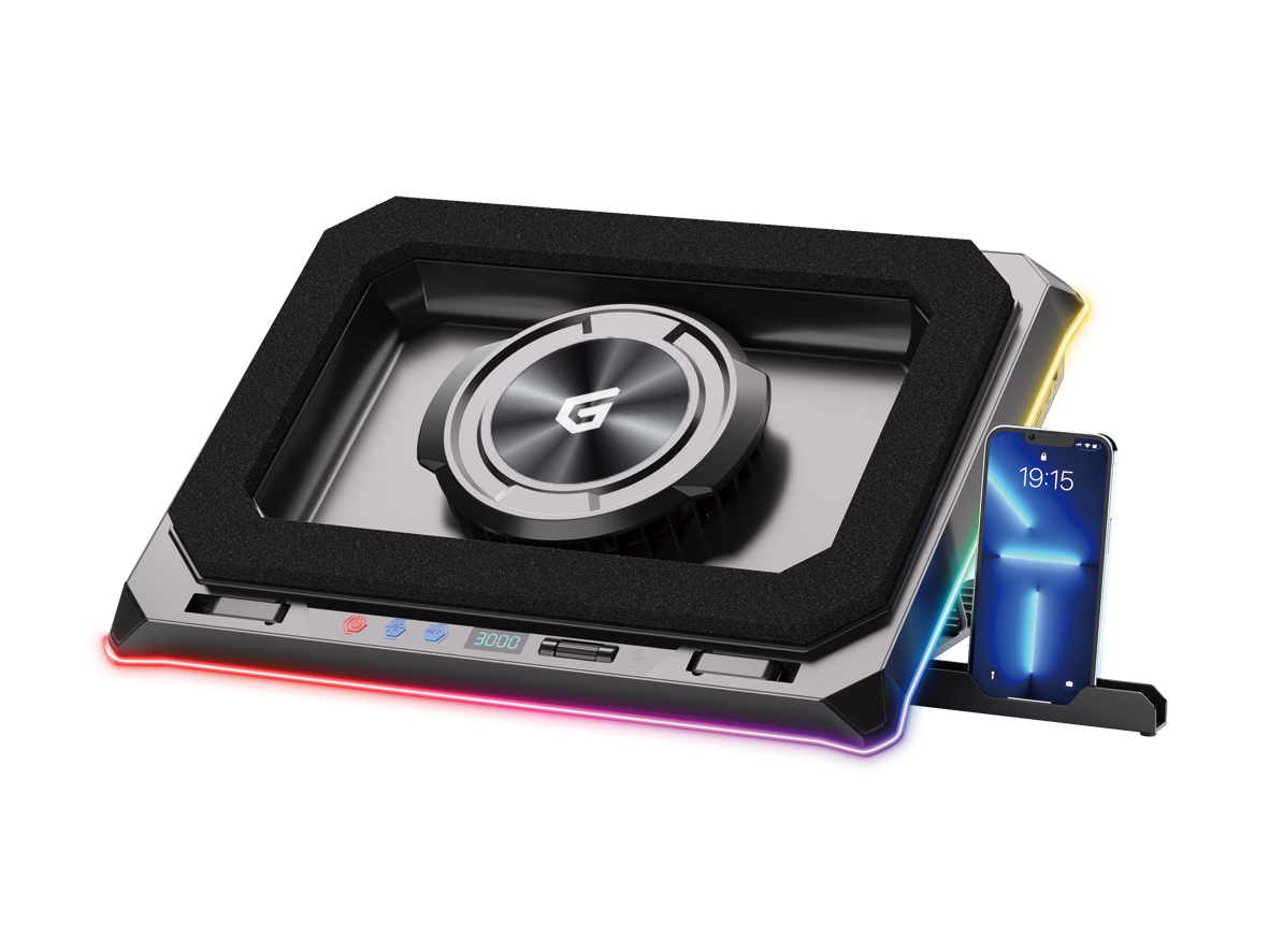 CONCEPTRONIC USB-C Laptop-Kühlpad + Handyhalter, RGB, 12V
