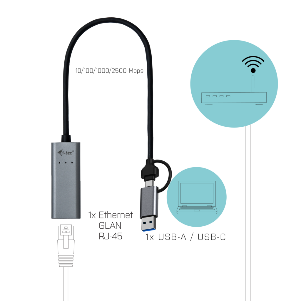 I-TEC USB-C Metal 2.5Gbps Ethernet Adapter 1x USB-C auf RJ-45 LED-Anzeige kompatible mit Thunderbolt 3