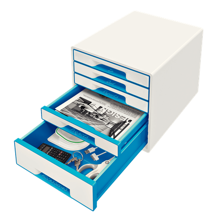 LEITZ Schubladenbox WOW Cube perlweiß/blau 52142036, DIN A4 mit 5 Schubladen, 1 St.