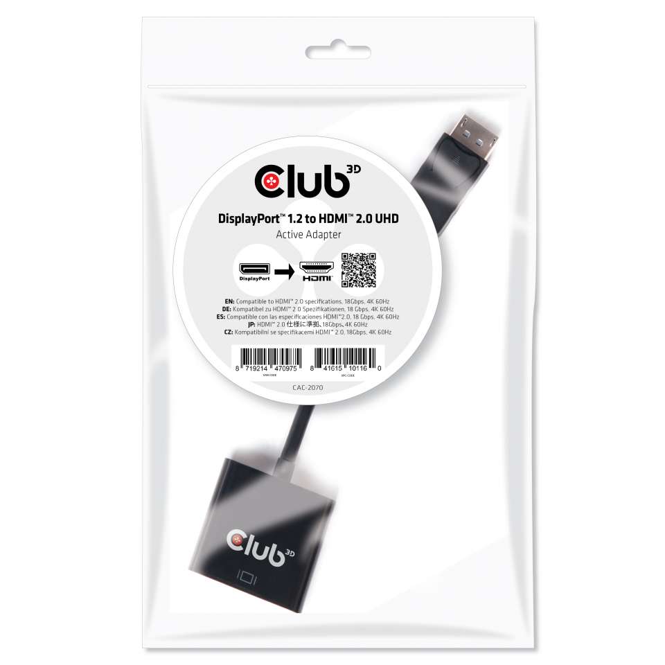 Club3D Adapter DisplayPort > HDMI 2.0 3D 4K60Hz aktiv St/Bu Polybeutel