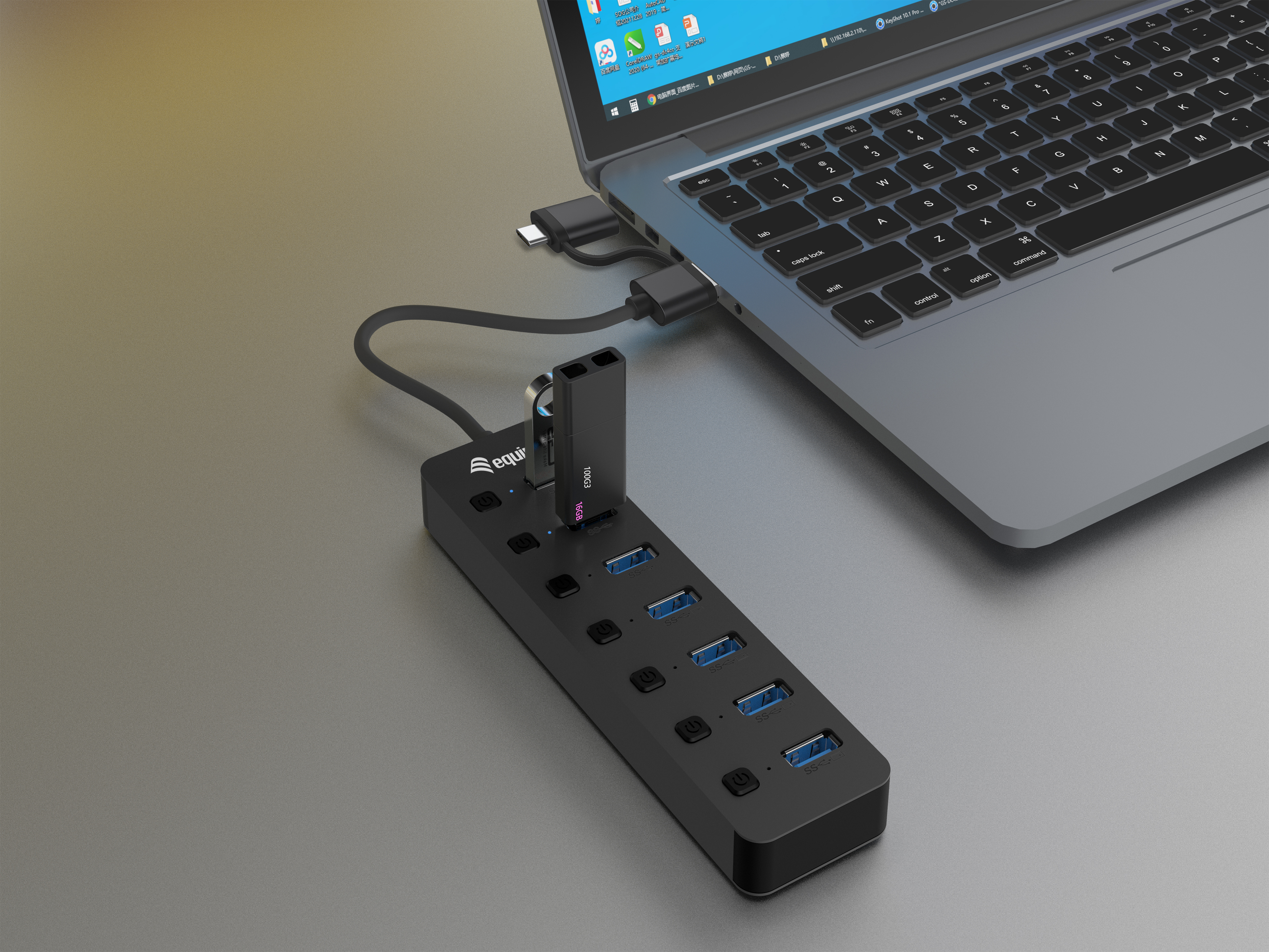 Equip 7-Port USB-A3.2-Hub->7xUSB-A 3.2 +USB-C Adapter 5Gbps