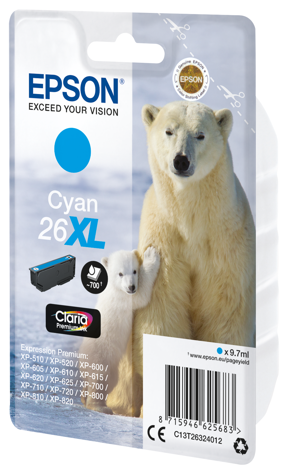 EPSON 26 XL / T2632 XL (Eisbär) cyan Druckerpatrone