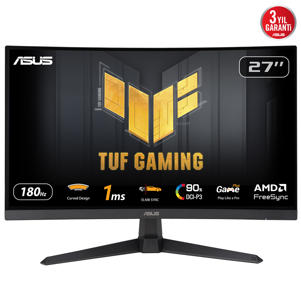 ASUS TUF Gaming VG27VQ3B 68,58cm 27Zoll Fast VA FHD WLED Curved 1500R 16:9 180Hz 250cd/m2 1ms 2xHDMI DP 2x2W Speakers Black
