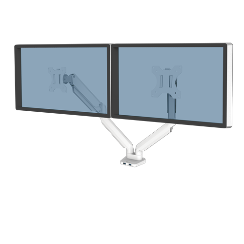 Fellowes Monitor-Halterung Platinum Series 8056301 weiß für 2 Monitore, Tischklemme, Tischbohrung