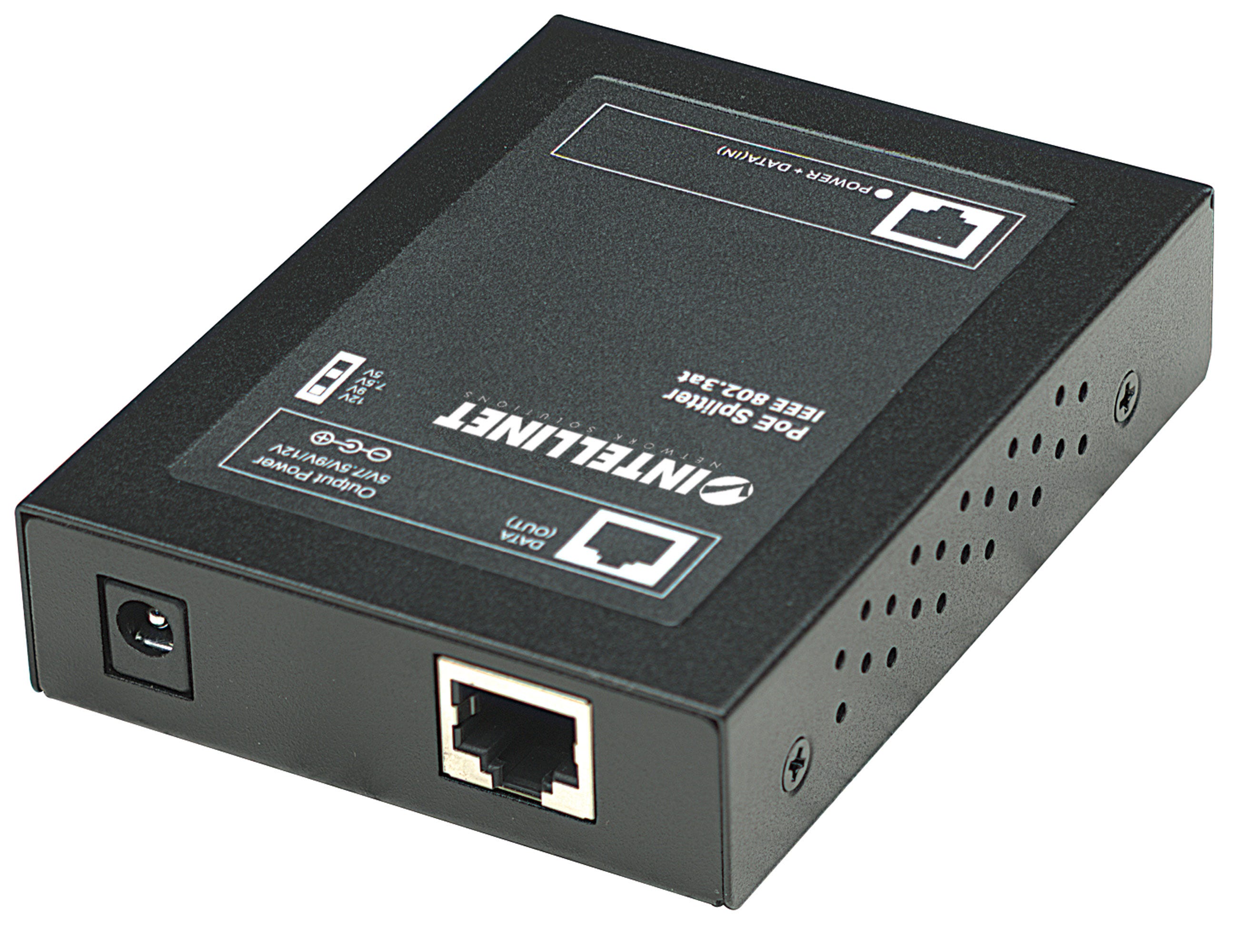 INTELLINET Gigabit PoE+ Splitter Power over Ethernet IEEE 802.3at/af mit 5 / 7,5 / 9 / 12 V DC Ausgangsspannung