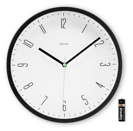 hama Wanduhr Capri weiß schwarz Kunststoff, Ø 25,0 cm