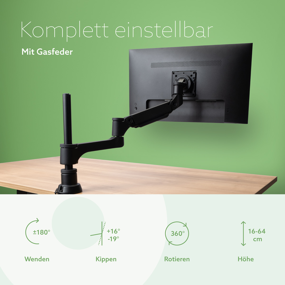 CAPARO4 D2 MONITOR ARM PRESSURE 3-9KG BLACK/SILVER
