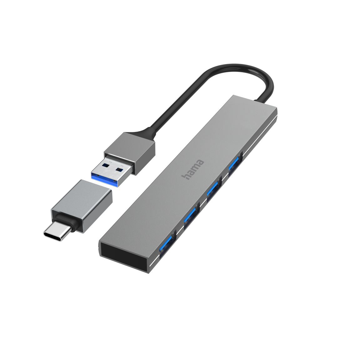 hama USB-Hub Ultra Slim 4-fach grau