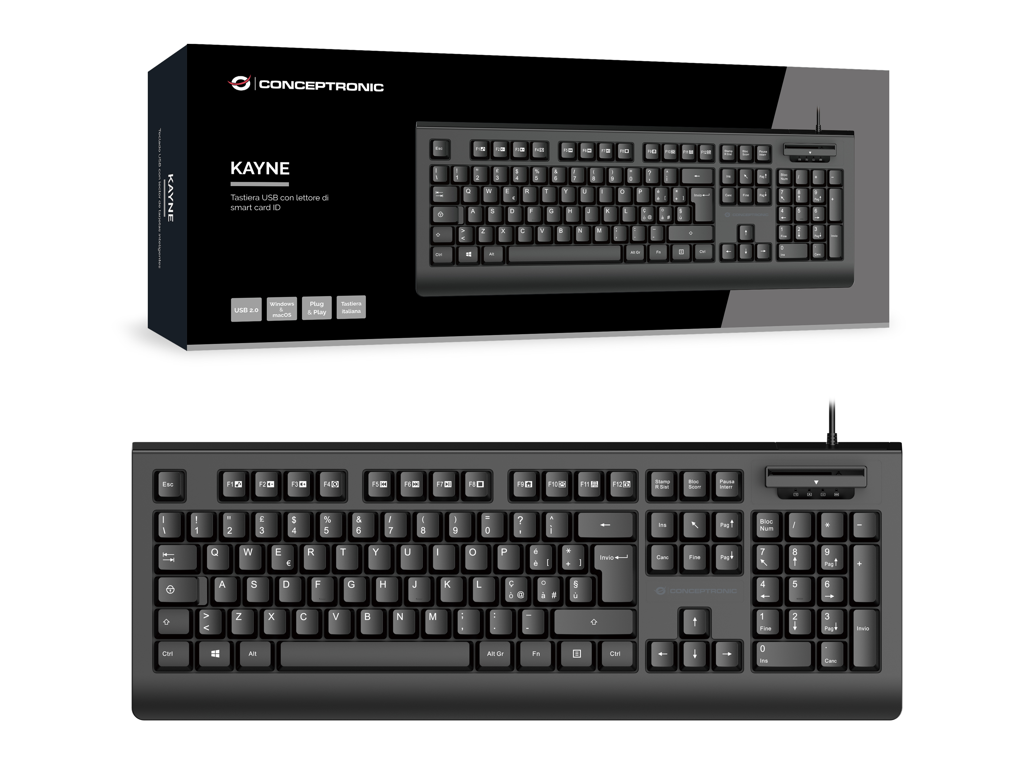 CONCEPTRONIC USB Tastatur +Smart ID-Kartenleser Layout IT sw