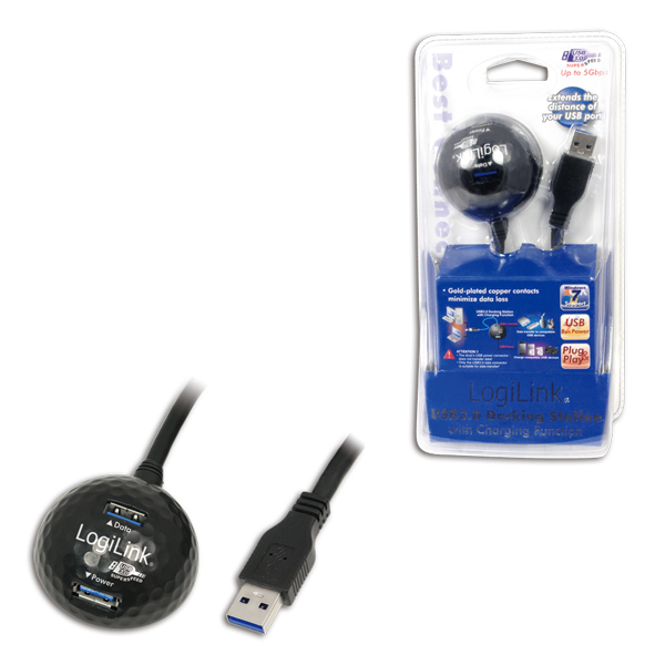 Logilink USB Kabel A -> A St/Bu 1.50m Verl. sw mit Standfuß