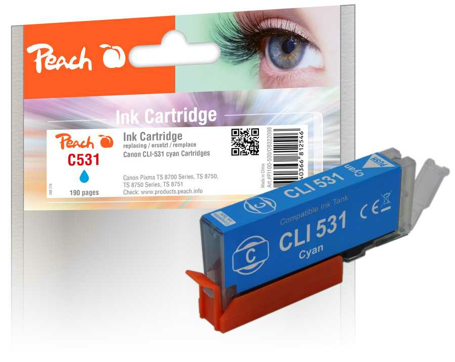 Peach Patrone Canon CLI-531, 6120B002 cyan kompatibel