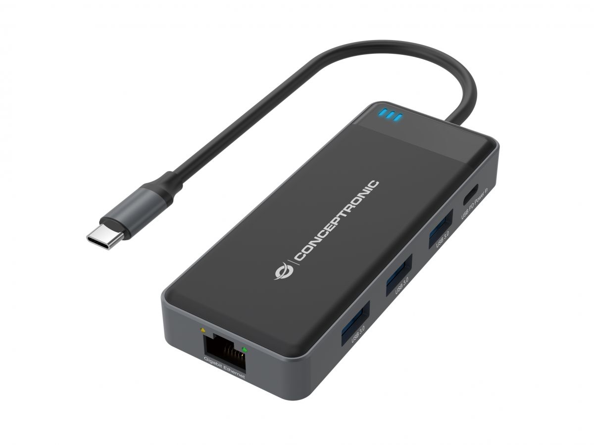 CONCEPTRONIC 7-1 Dock USB-C->2xHDMI/3xUSB-A/GbE/+ 25cm gr
