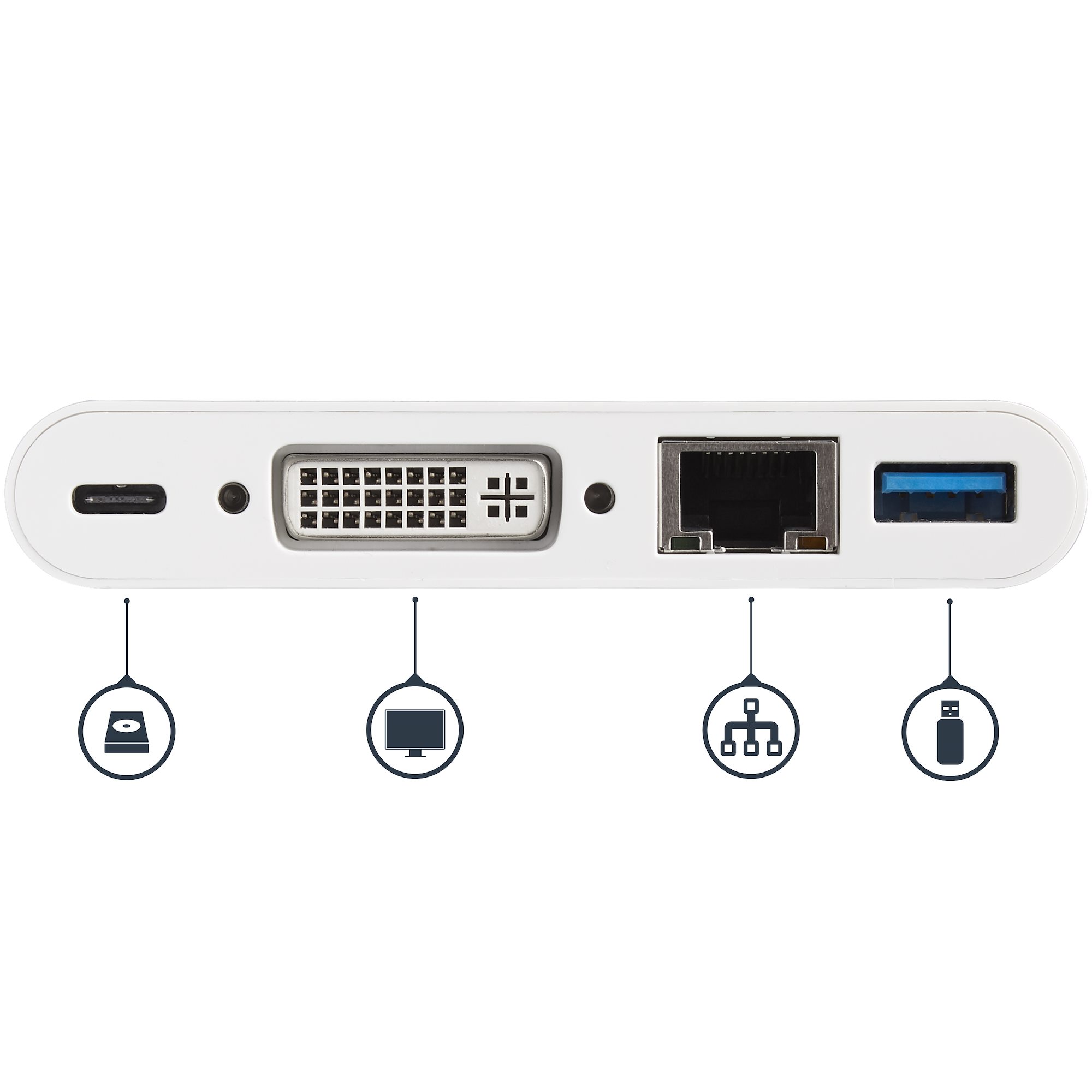 USB-C ADAPTER MULTIPORT DVI DVI-I RJ45 USB-A