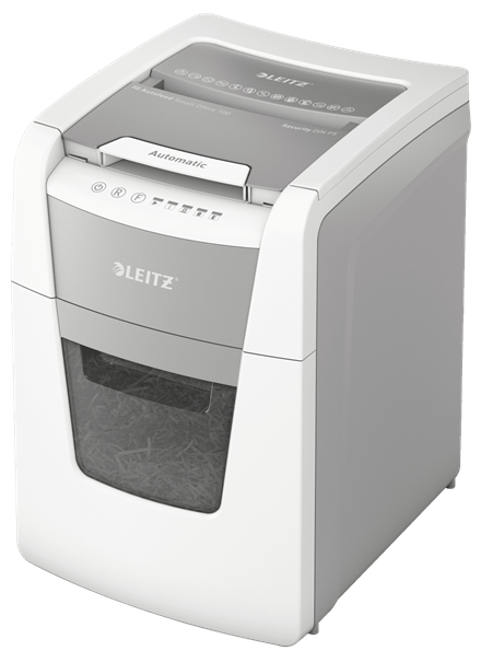 LEITZ IQ Autofeed Small Office 100 Aktenvernichter mit Partikelschnitt P-5, 2 x 15 mm, bis 100 Blatt, weiß