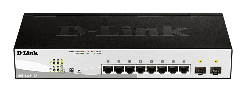 Switch 280mm D-Link DGS-1210-10P 2*SFP/ 8*GE PoE retail