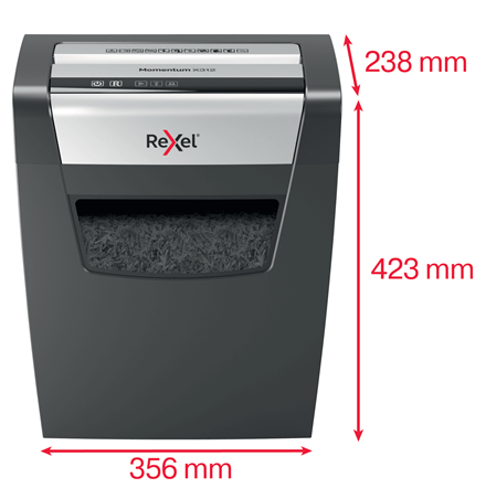Rexel Momentum X312 Aktenvernichter mit Partikelschnitt P-3, 5 x 42 mm, bis 12 Blatt, schwarz