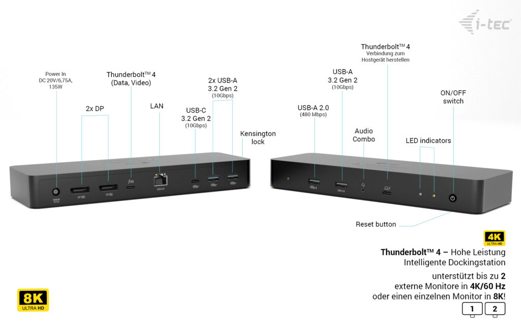I-TEC TB4 INTELLIGENT DOCK TB4 DUAL DISPLAY DOCK PD 90W