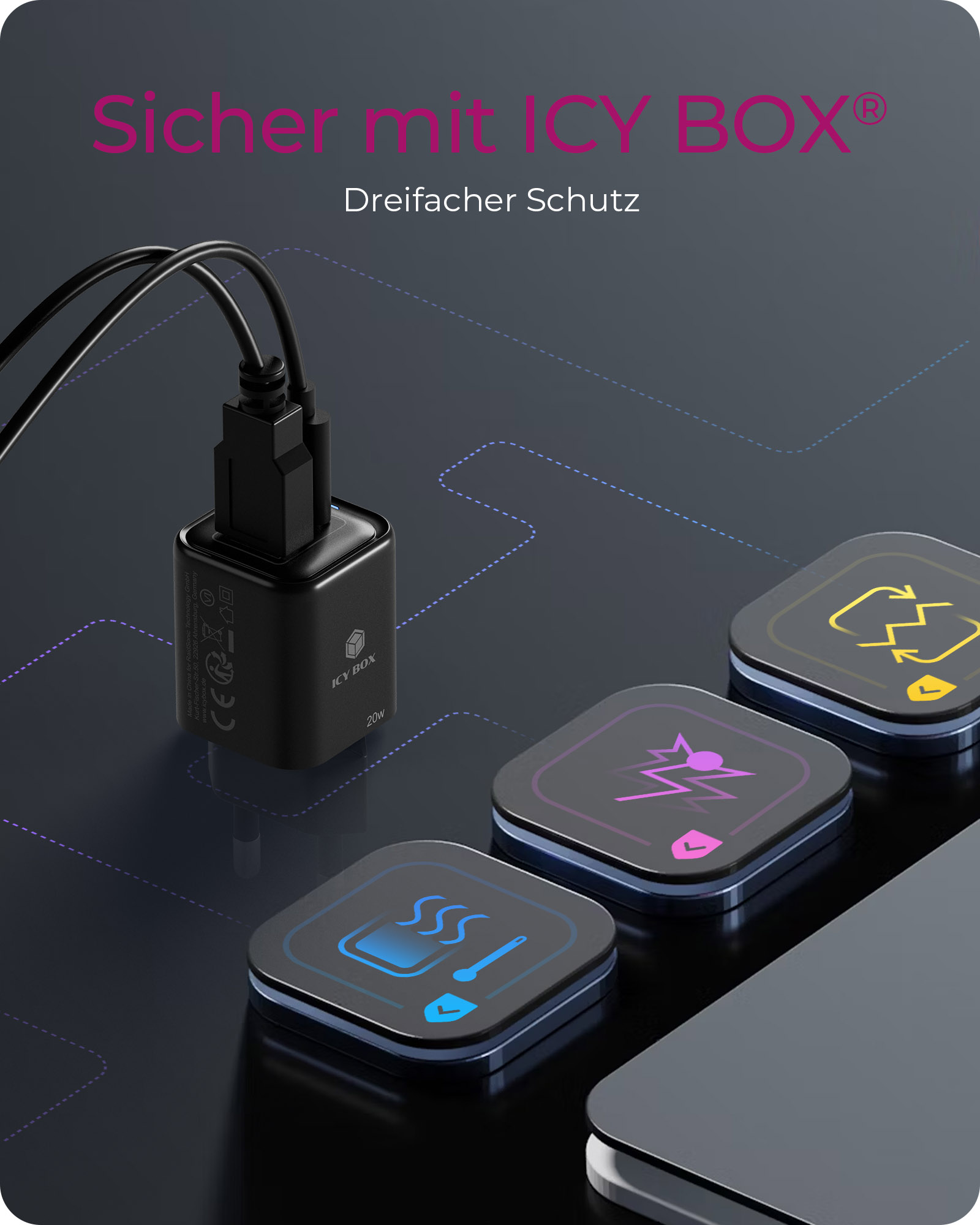 2-Port USB 20W Steckerladegerät IB-PS1020-PD, USB-A + USB-C