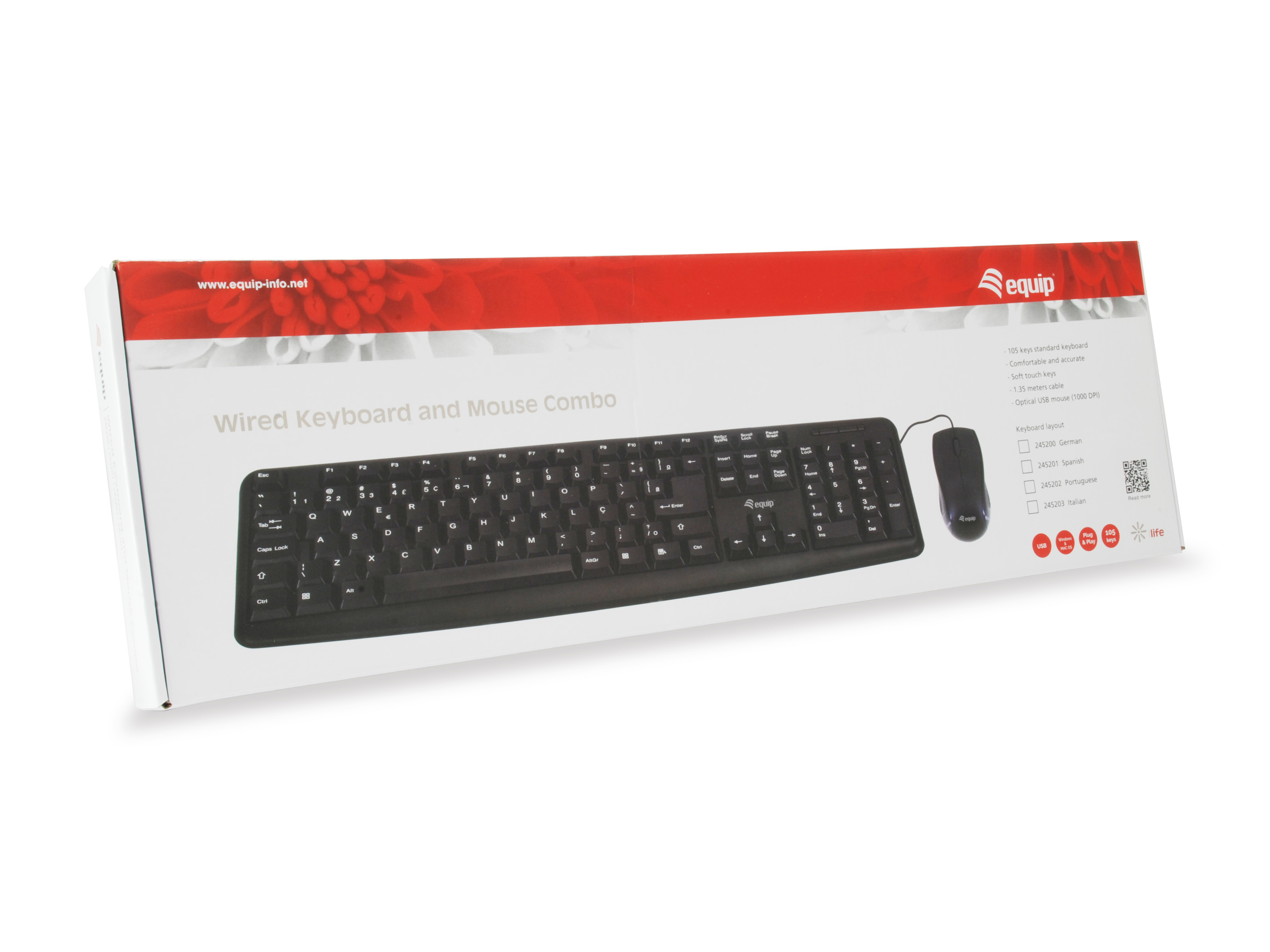 Equip Kombi Kabelgebunden Tastatur+Maus ES schwarz 1.35m