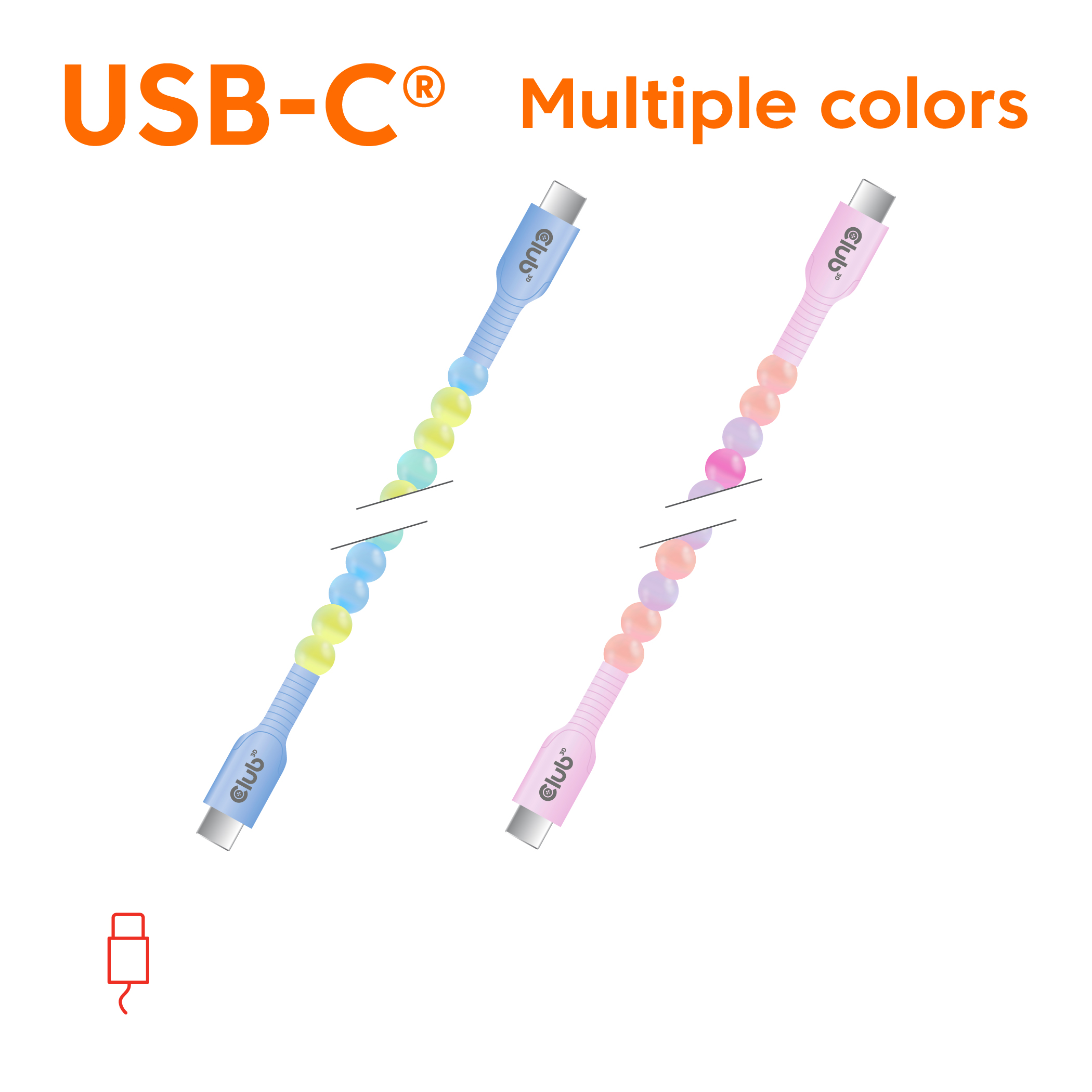 Club3D Lifestyle USB-C Perlen-Kabel PD60W,480Mbps 2m blau retail