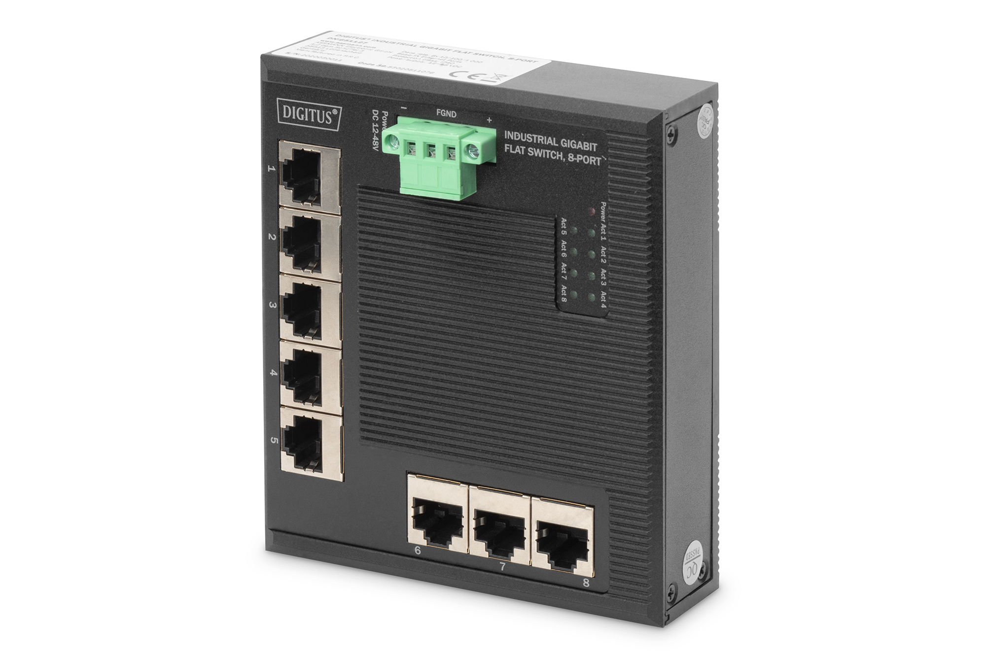 DIGITUS Switch Ind. 8-Port Gigabit Flat Unmanaged schwar