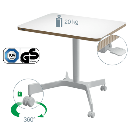LEITZ Ergo höhenverstellbarer Schreibtisch weiß rechteckig, 4-Fuß-Gestell weiß 80,0 x 60,0 cm