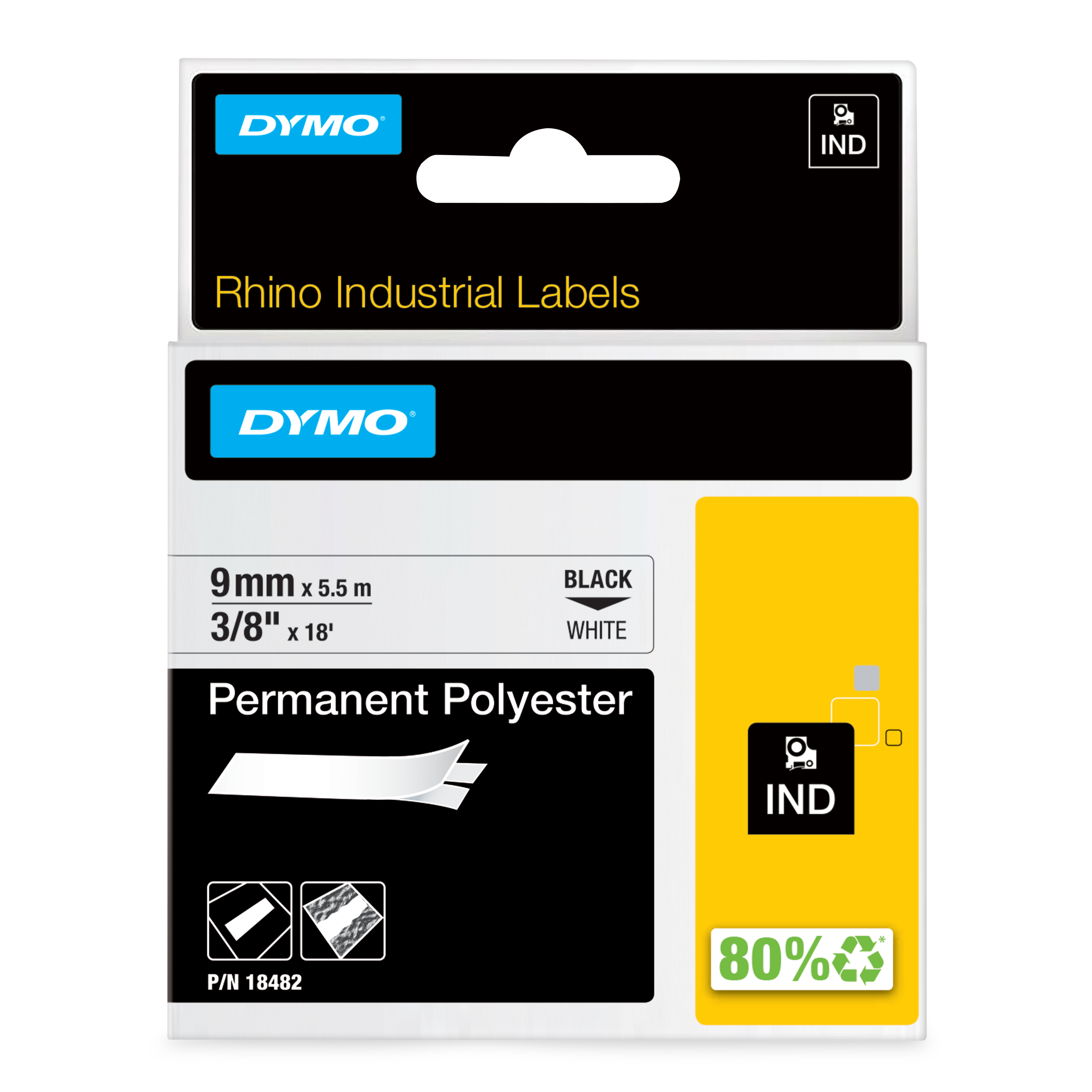 DYMO Rhino Band Polyes. 9mmx5.5m schwarz->weiß