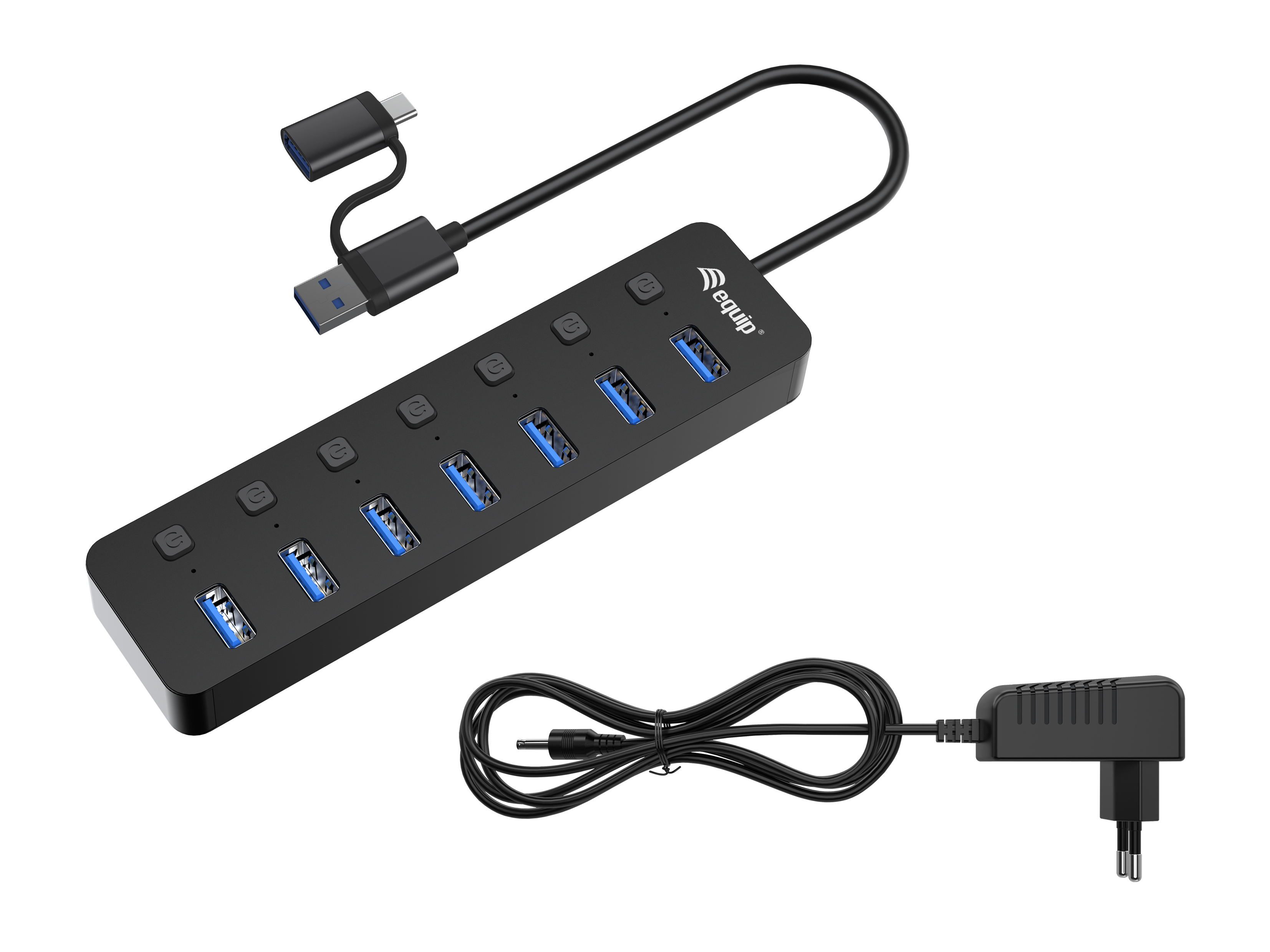Equip 7-Port USB-A3.2-Hub->7xUSB-A 3.2 +USB-C Adapter 5Gbps