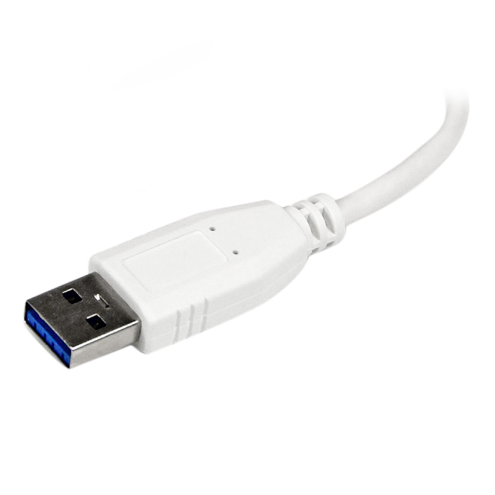STARTECH.COM 4 Port USB 3.0 SuperSpeed Hub - Weiss - Portabler externer Mini USB Hub mit eingebautem Kabel