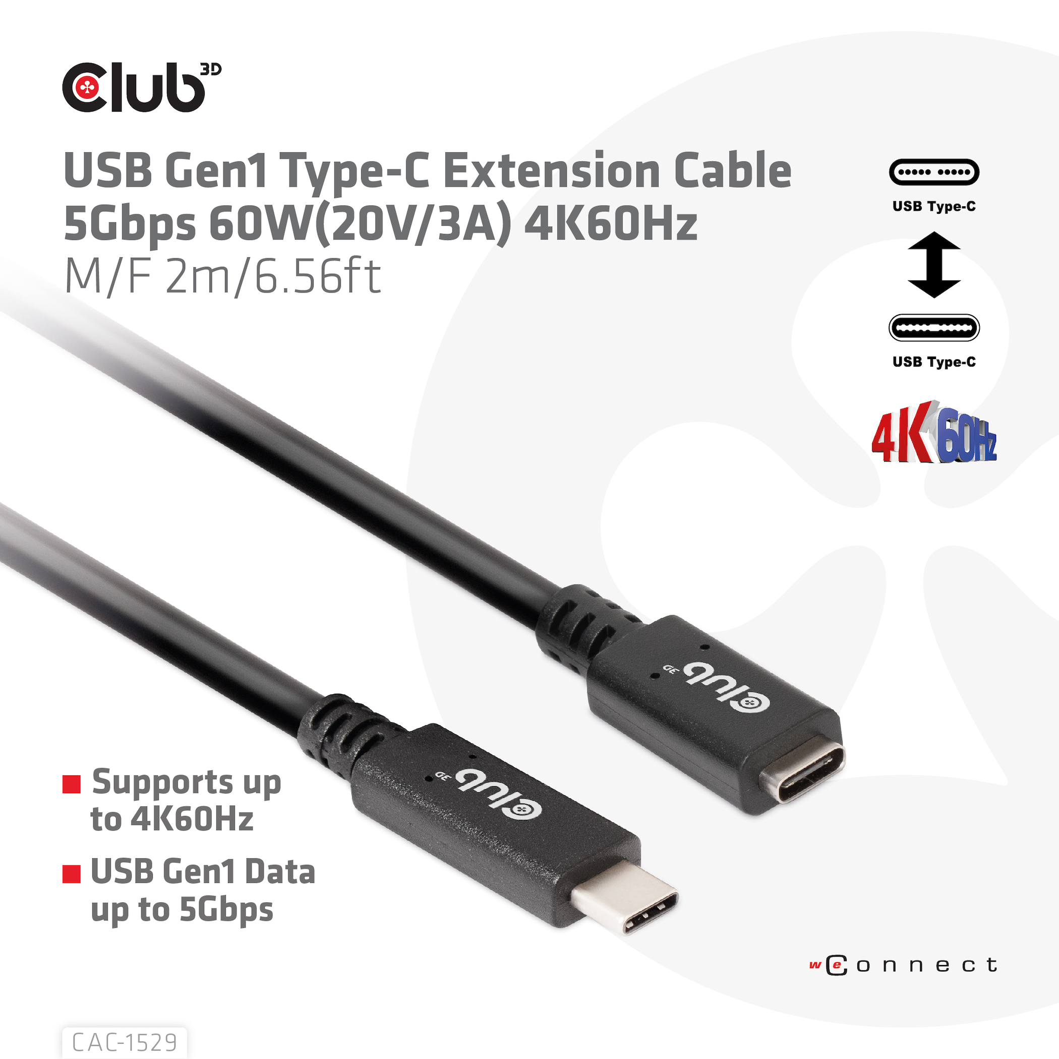 Club3D Kabel USB 3.2 Typ C 2m Verlängerung 5Gbps St/Bu retail