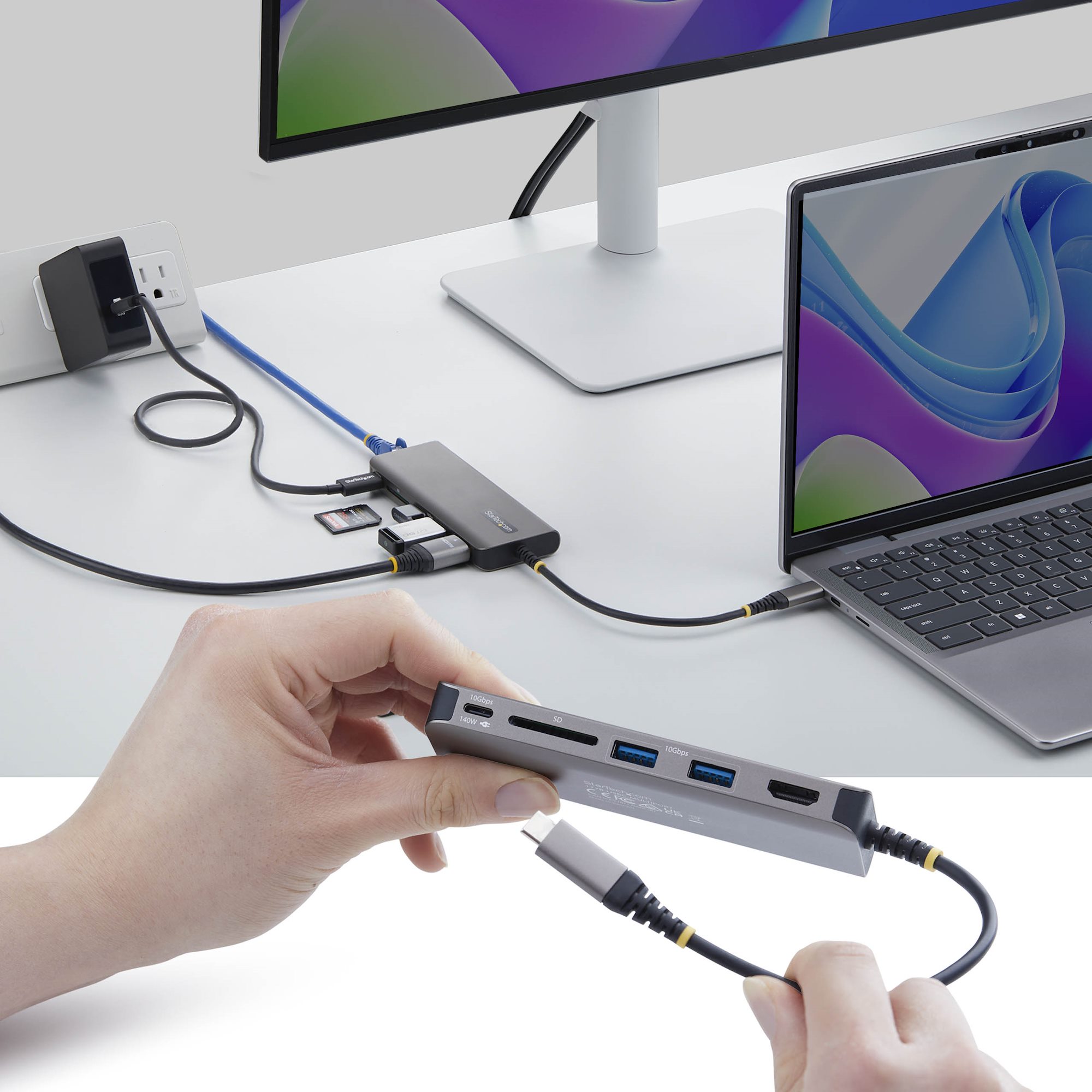 STARTECH.COM USB-C auf HDMI Multiport Adapter mit 140W PD Leistung 4K60Hz 3-Port USB 10Gbps Hub 2.5GbE SD Slot Mini-Dock