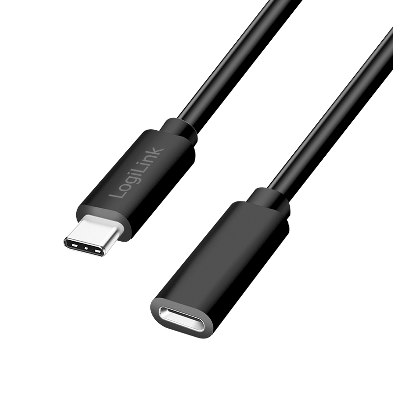 Logilink USB 2.0 Typ-C Kabel C/M > USB-C/F, PD, schwarz 1m