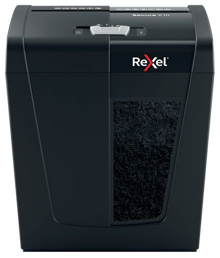 Rexel Secure X10 Aktenvernichter mit Partikelschnitt P-4, 4 x 40 mm, bis 10 Blatt, schwarz