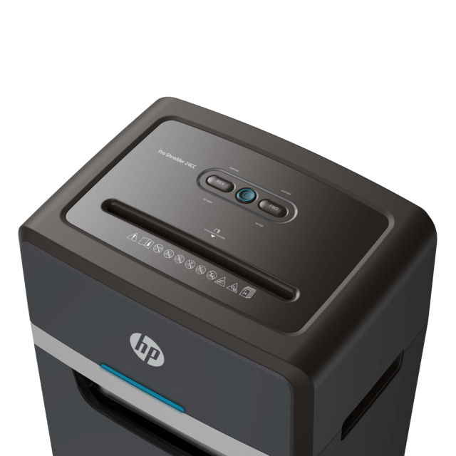 HP Pro Shredder 24CC Aktenvernichter mit Partikelschnitt P-4, 4 x 35 mm, bis 24 Blatt, schwarz