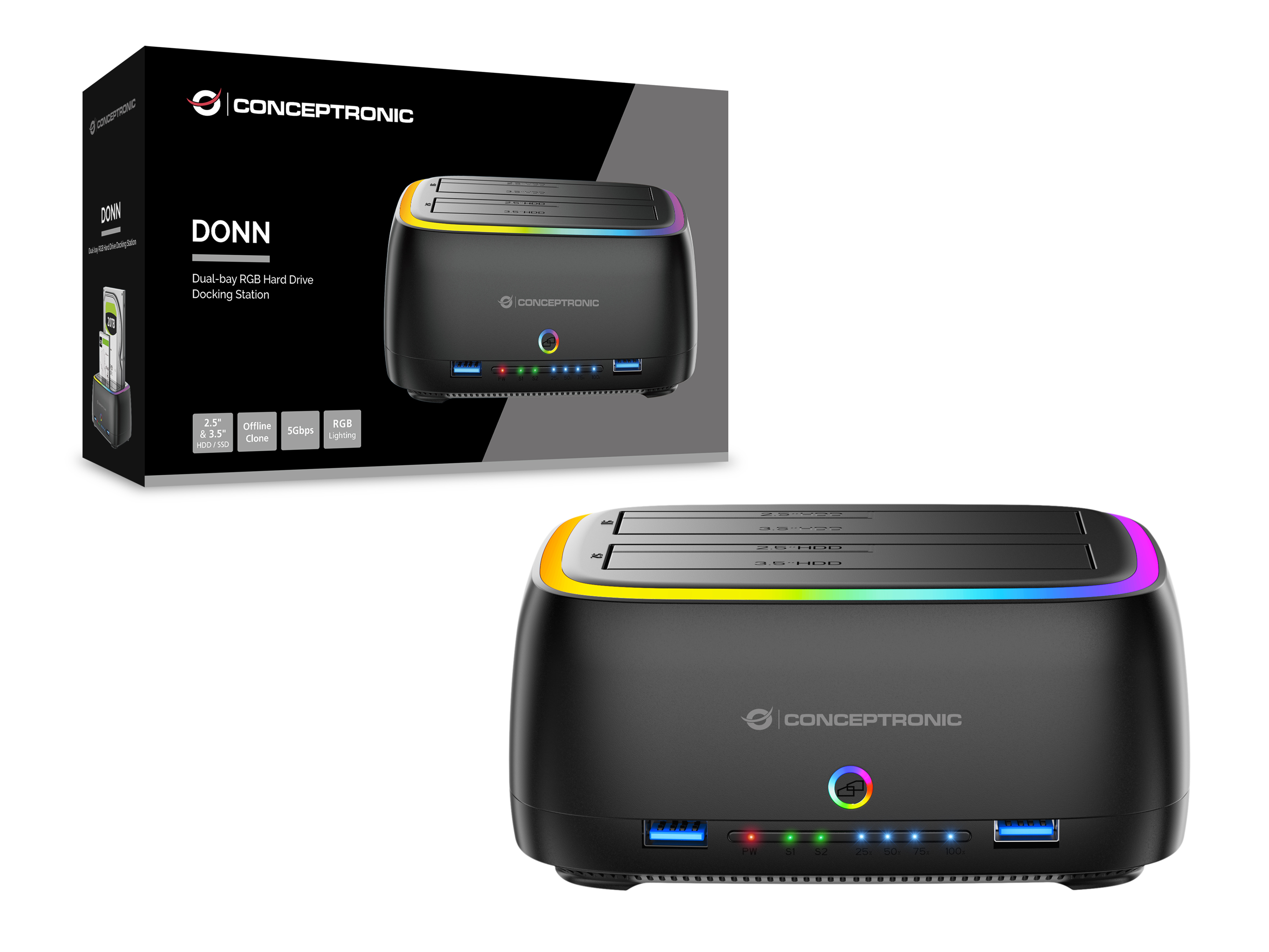 CONCEPTRONIC Festplattengehäuse 2.5/3.5HDD/SSD 2xUSB-A sw