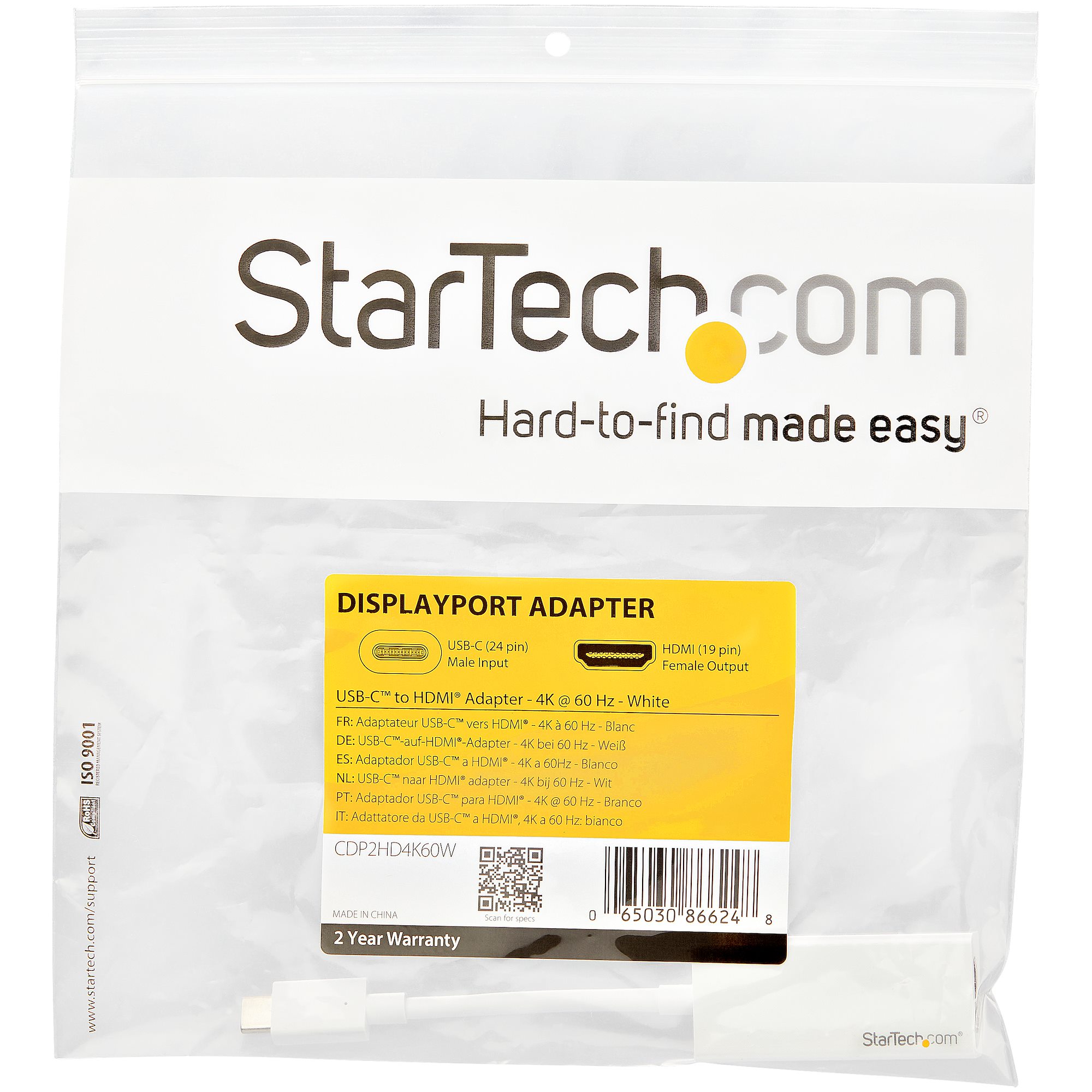 STARTECH.COM USB-C zu HDMI Adapter - USB Typ C zu HDMI Konverter für Computer mit USB - 4K 60Hz - Weiss