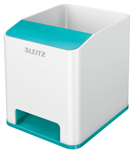 LEITZ Stiftehalter WOW Duo Colour perlweiß/eisblau Polystyrol 2 Fächer 9,0 x 10,1 x 10,0 cm