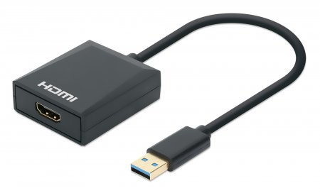MANHATTAN 1080p USB-A auf HDMI-Adapter Konverter mit USB 3.2 Gen 1 Typ A-Stecker auf HDMI-Buchse 1080p60Hz schwarz